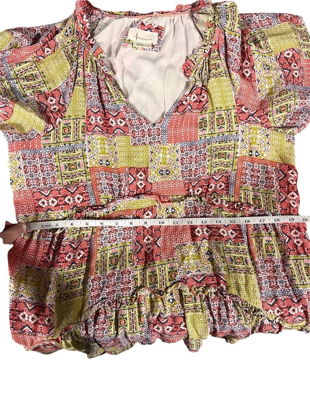 Anthropologie Robin Tiered Mini Dress Pink & Yellow Patchwork XLP - Picture 9 of 12